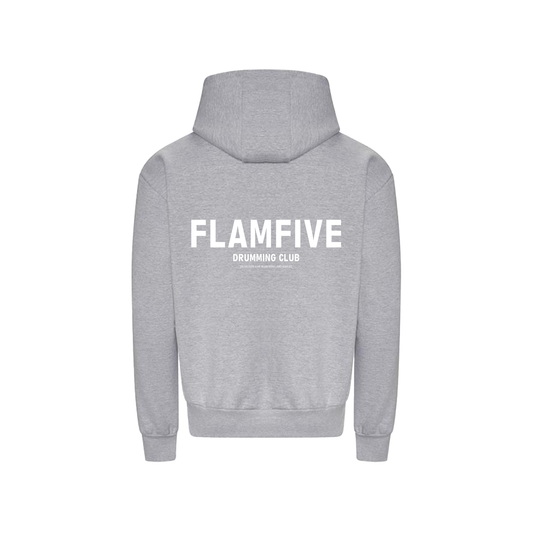 FLAM5 DRUMMING CLUB HOODIE GREY WHITE - Flam5drumming