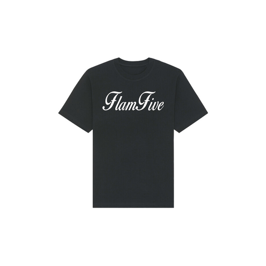 FLAM5 SCRIPT BLACK TSHIRT - Flam5drumming